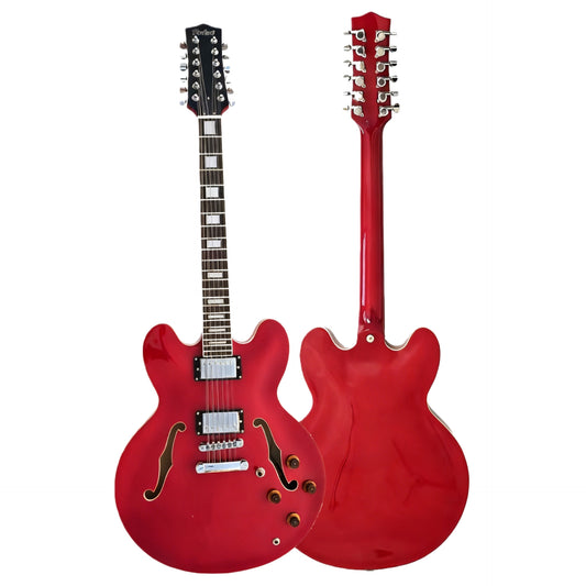 12-String Semi-Hollow Electric Guitar – Wine Red with Maple Neck