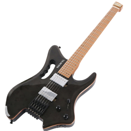 6-String Headless Electric Guitar – Modern Cutaway Body, Gloss Black Finish, Compact & Stable Design